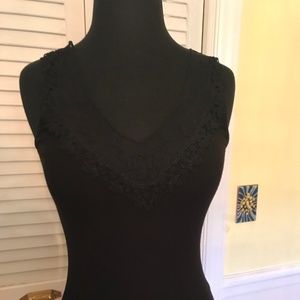 Anthropologie Black Lace Detail Tank XS